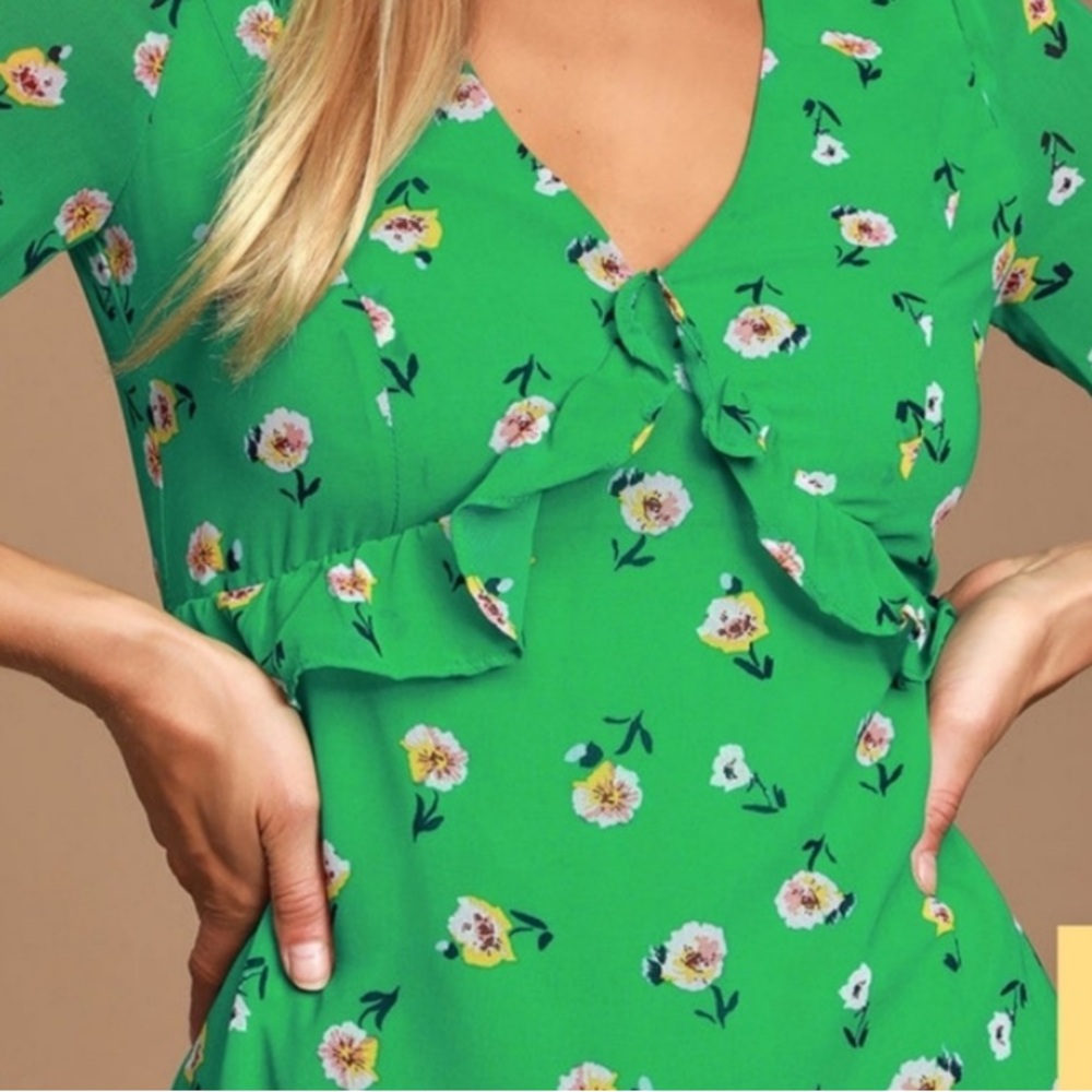 Field of Vision Green Floral Print Mini Dress - Picture 4 of 9